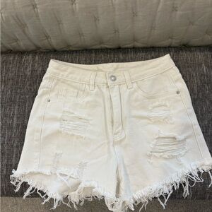 Distressed White Denim Shorts